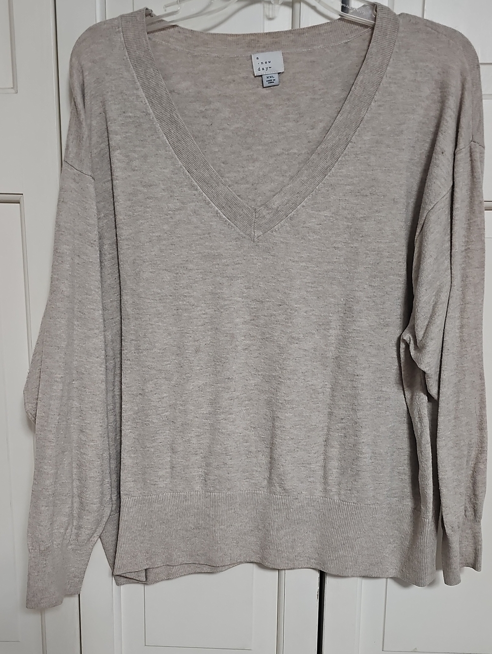 A New Day Women's V-Neck Long Sleeve Sweater - Light Taupe